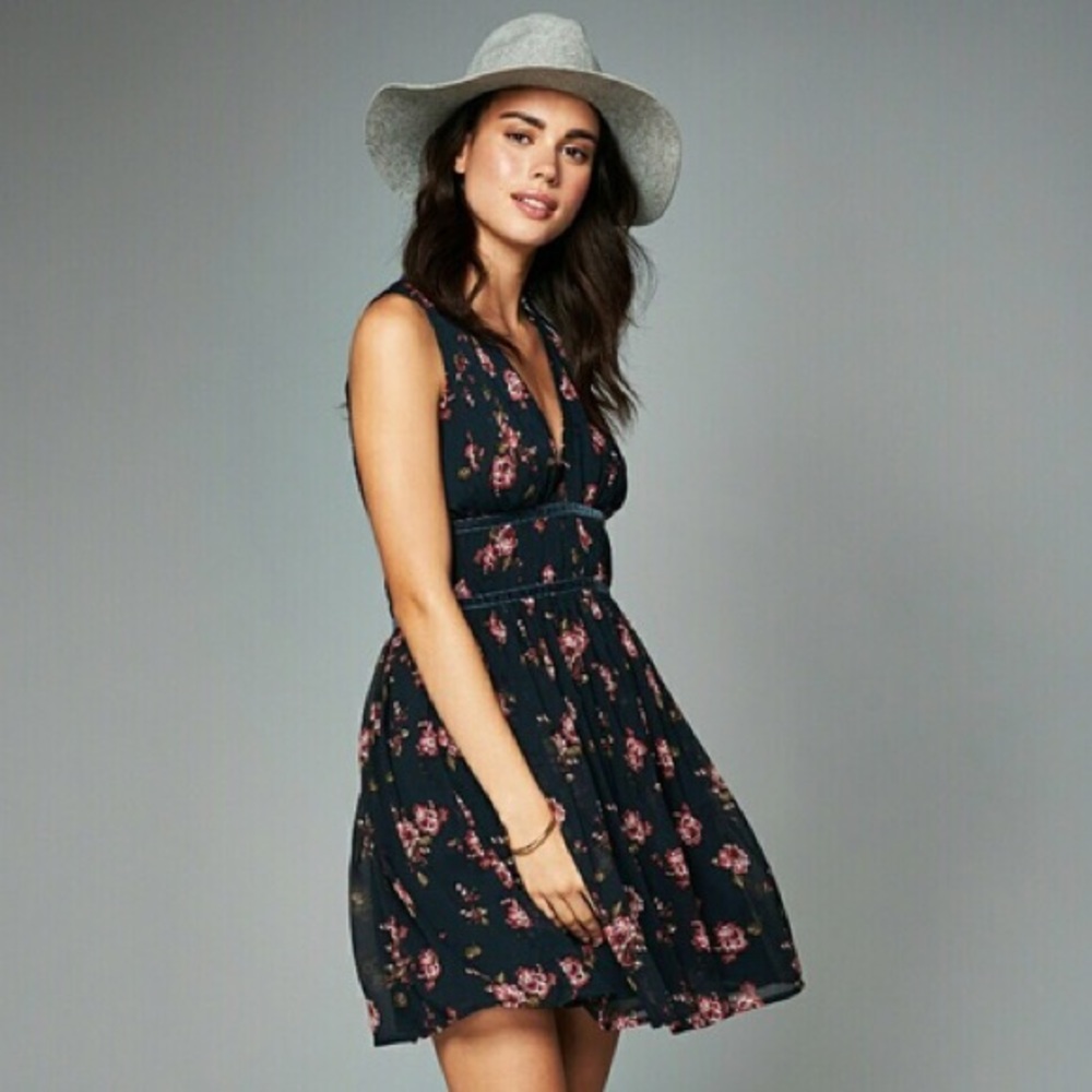 Abercrombie Navy Velvet Floral Chiffon Dress